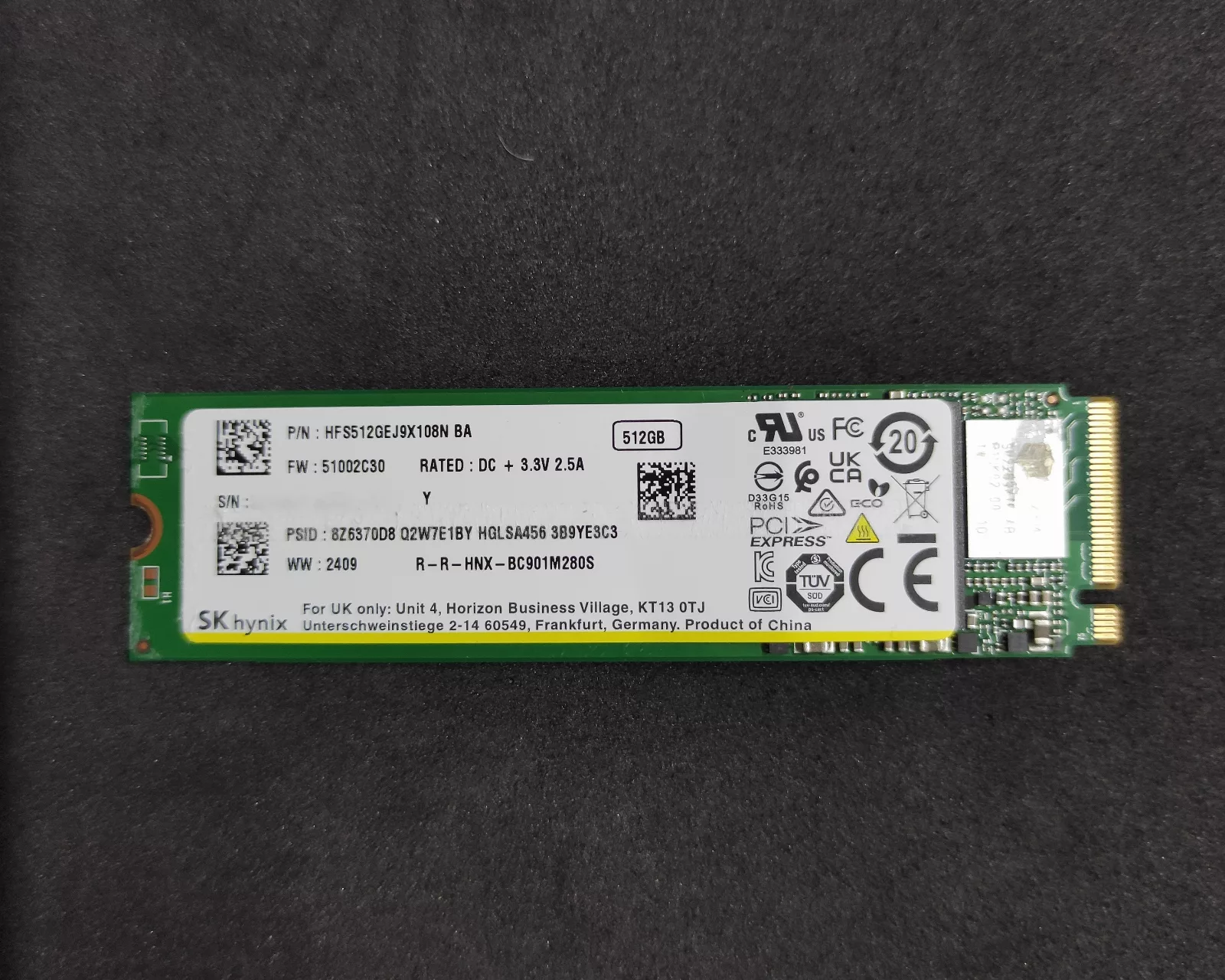 SKhynix 512GB NVme SSD